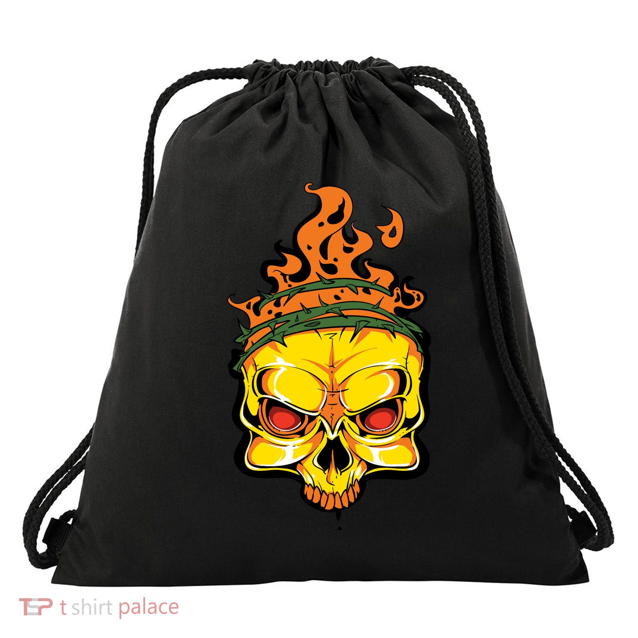 Rage Of Fire Faming Skull Creepy Skeleton Drawstring Bag