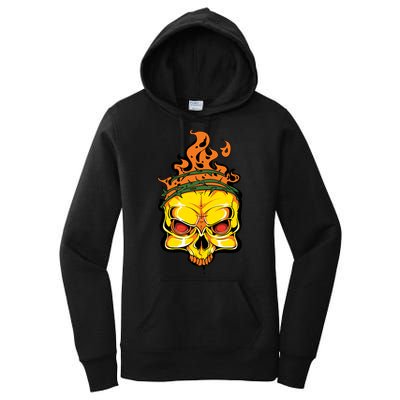 Rage Of Fire Faming Skull Creepy Skeleton Women's Pullover Hoodie