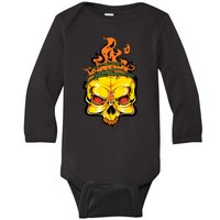 Rage Of Fire Faming Skull Creepy Skeleton Baby Long Sleeve Bodysuit