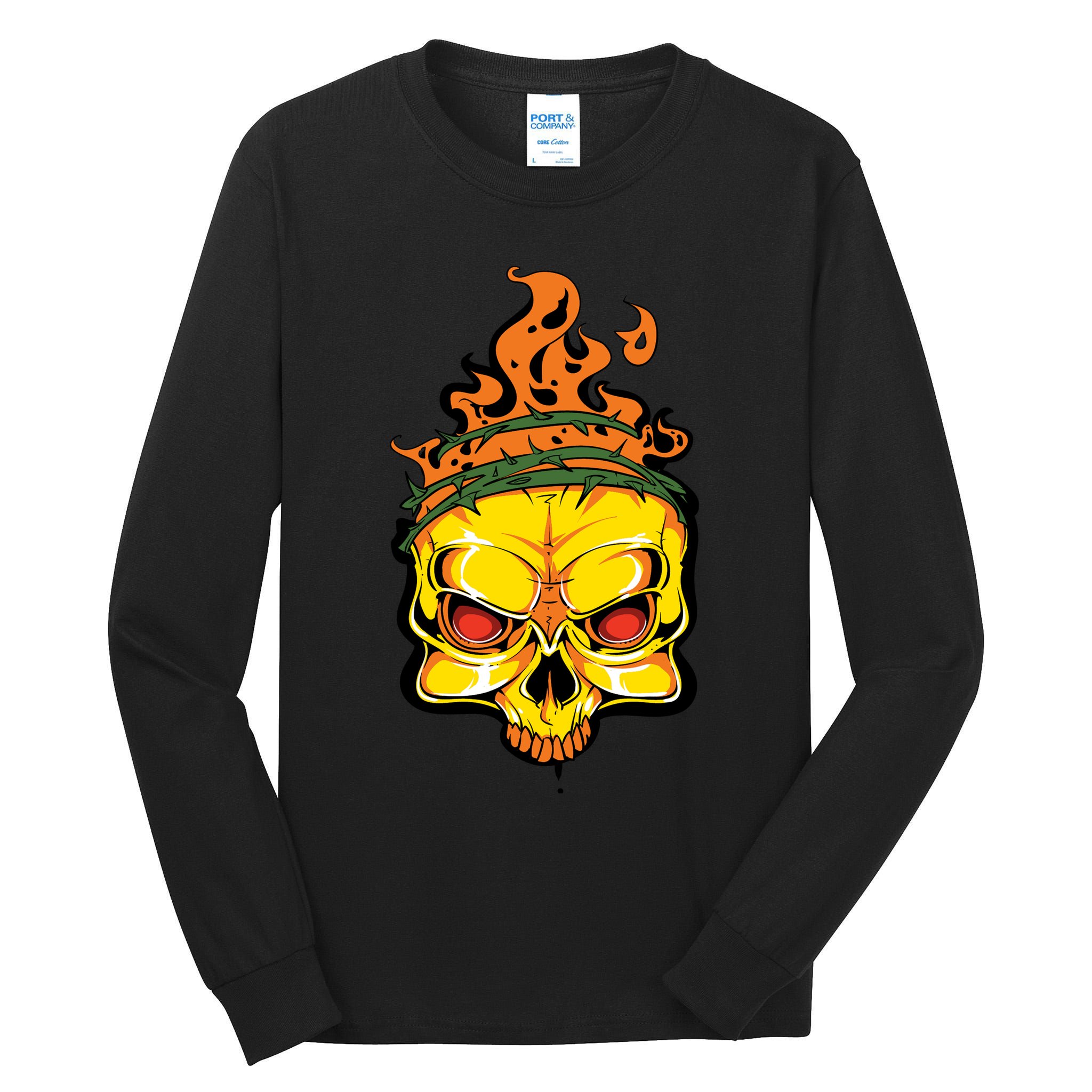 Rage Of Fire Faming Skull Creepy Skeleton Tall Long Sleeve T-Shirt