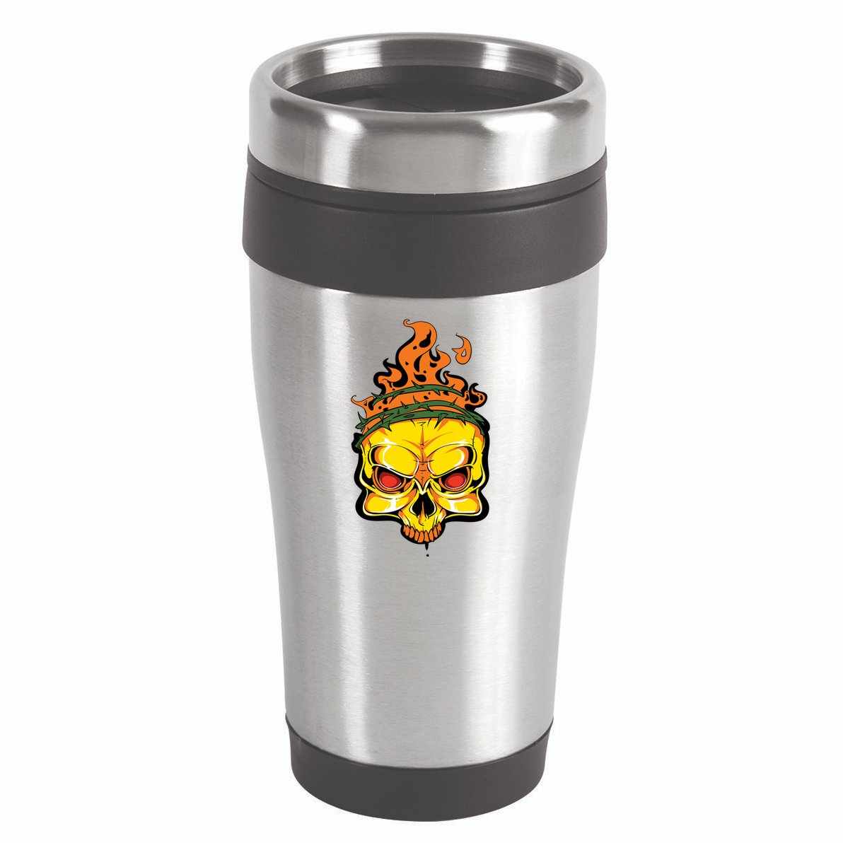 Rage Of Fire Faming Skull Creepy Skeleton 16oz Travel Tumbler