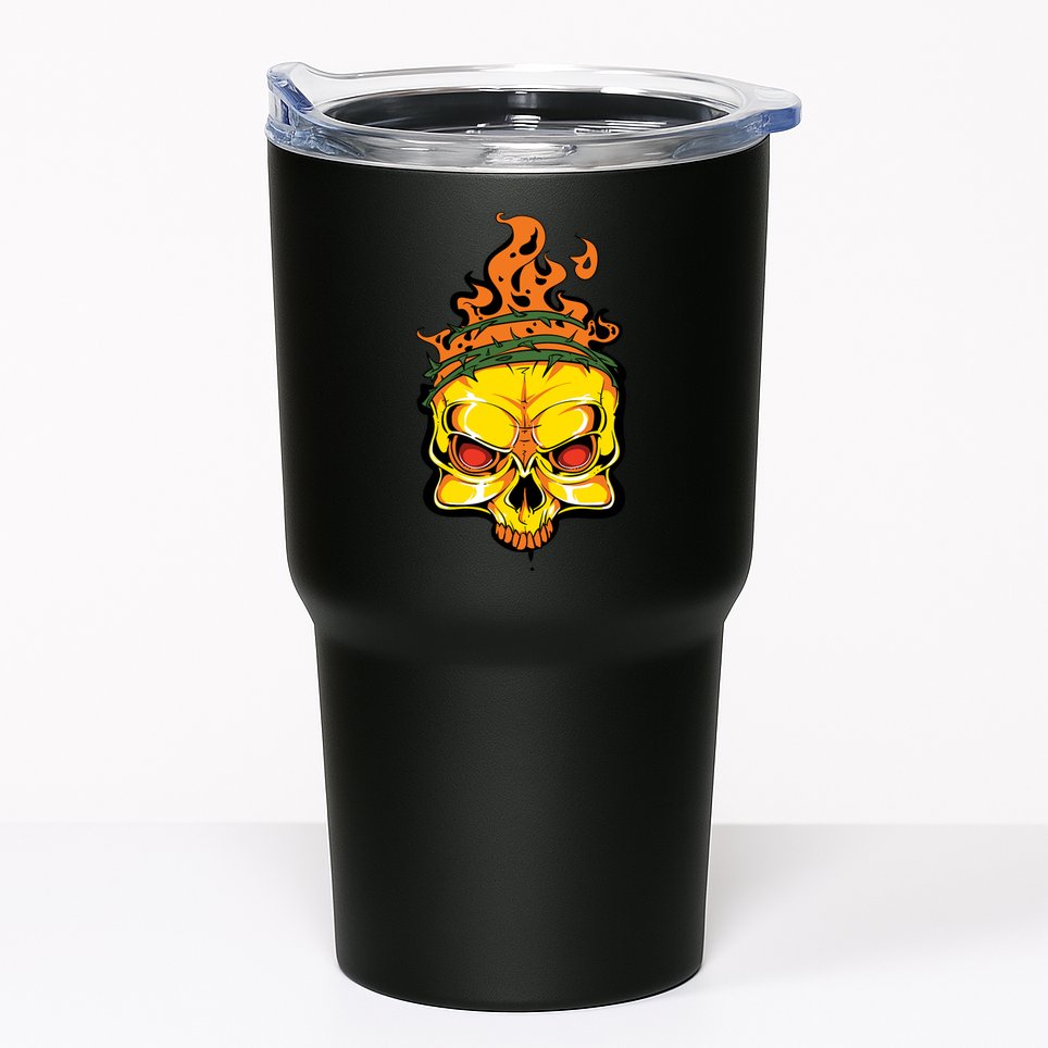 Rage Of Fire Faming Skull Creepy Skeleton Tumbler