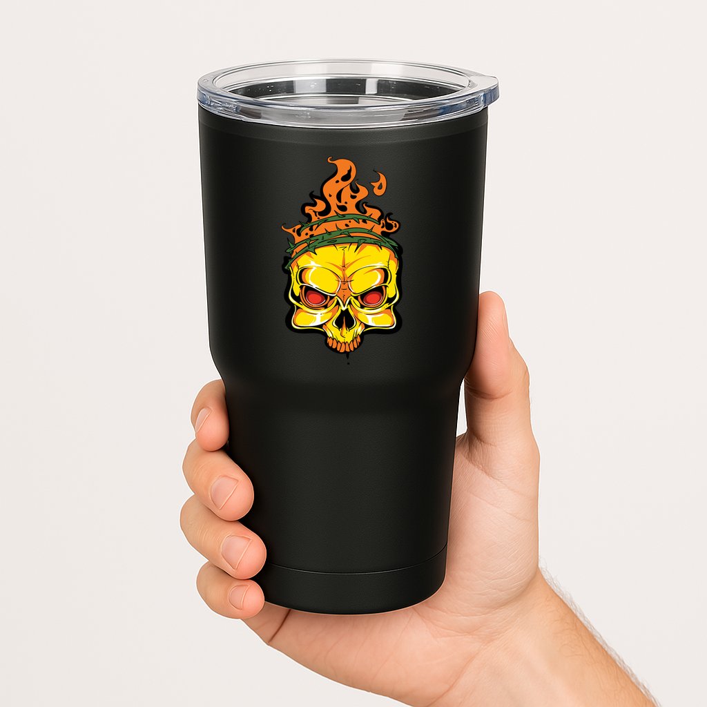 Rage Of Fire Faming Skull Creepy Skeleton Tumbler
