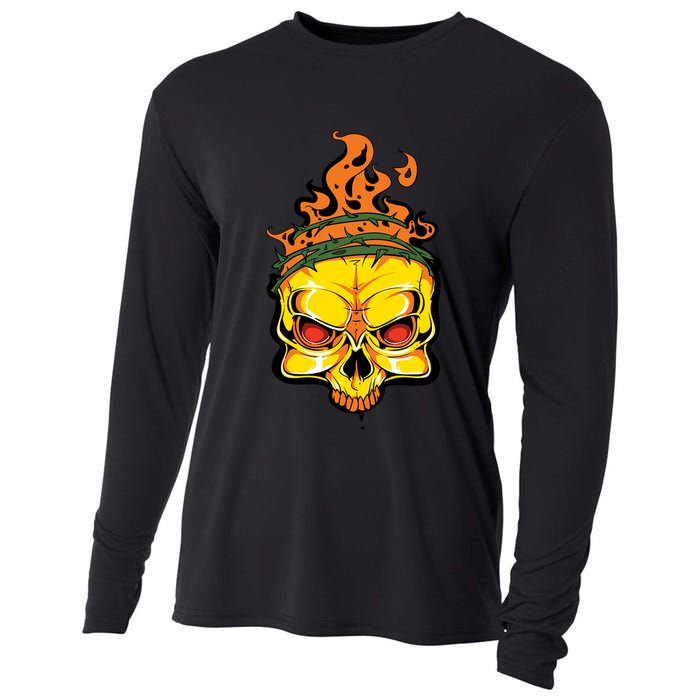 Rage Of Fire Faming Skull Creepy Skeleton Cooling Performance Long Sleeve Crew