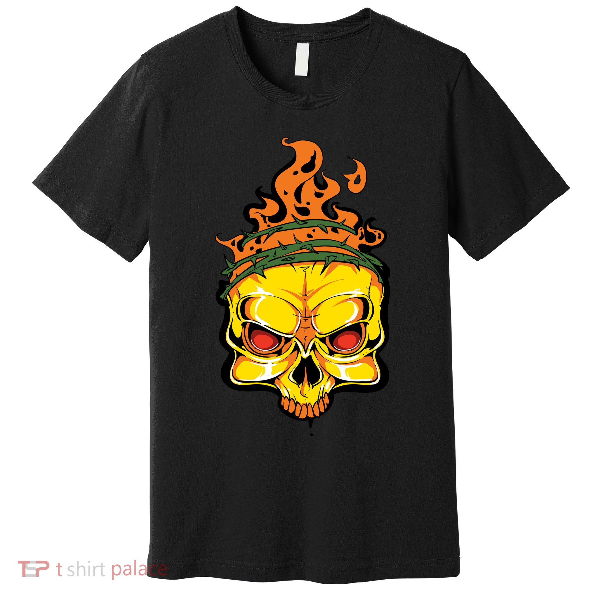 Rage Of Fire Faming Skull Creepy Skeleton Premium T-Shirt