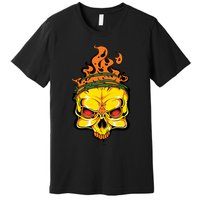 Rage Of Fire Faming Skull Creepy Skeleton Premium T-Shirt