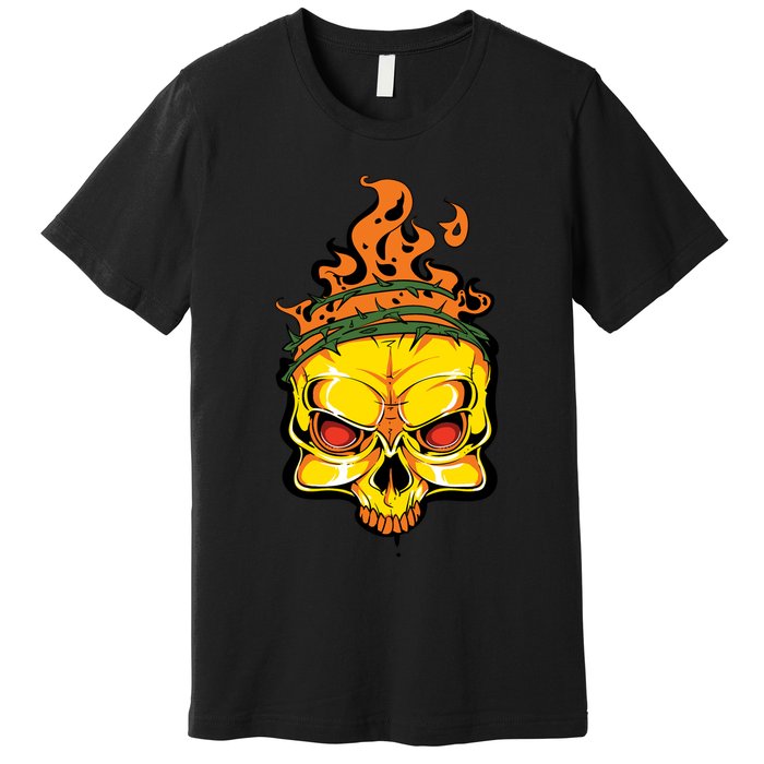 Rage Of Fire Faming Skull Creepy Skeleton Premium T-Shirt