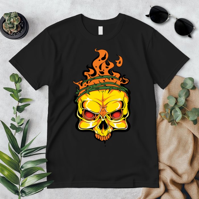 Rage Of Fire Faming Skull Creepy Skeleton Premium T-Shirt