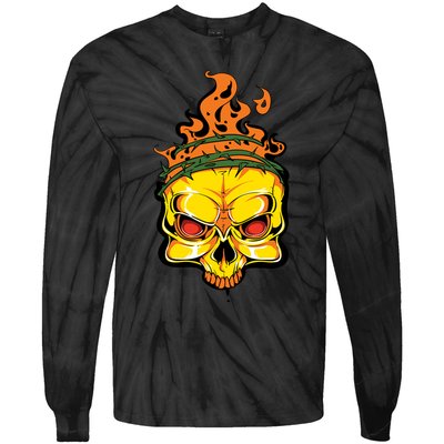 Rage Of Fire Faming Skull Creepy Skeleton Tie-Dye Long Sleeve Shirt