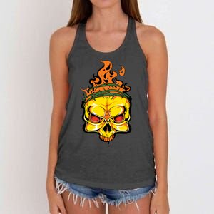 Rage Of Fire Faming Skull Creepy Skeleton Women's Knotted Racerback Tank