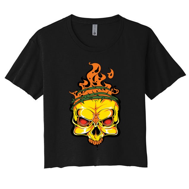 Rage Of Fire Faming Skull Creepy Skeleton Crop Top