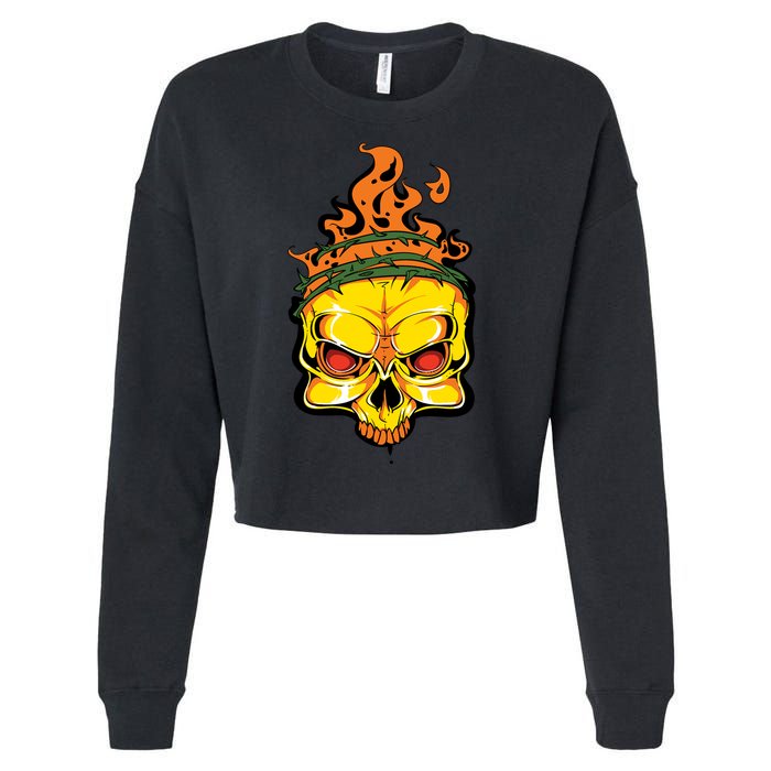 Rage Of Fire Faming Skull Creepy Skeleton Cropped Pullover Crew