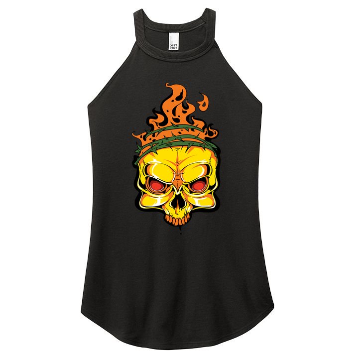 Rage Of Fire Faming Skull Creepy Skeleton Women's Perfect Tri Rocker Tank