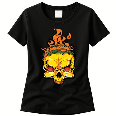 Rage Of Fire Faming Skull Creepy Skeleton Womens T-Shirt