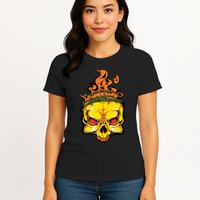 Rage Of Fire Faming Skull Creepy Skeleton Womens T-Shirt