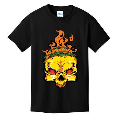 Rage Of Fire Faming Skull Creepy Skeleton Kids T-Shirt