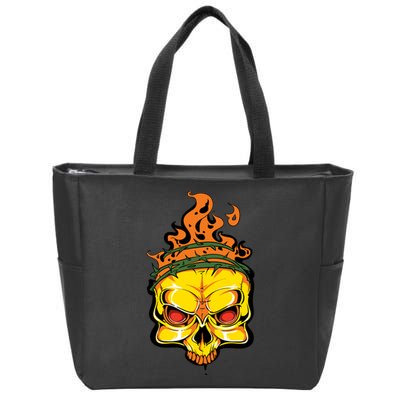 Rage Of Fire Faming Skull Creepy Skeleton Zip Tote Bag