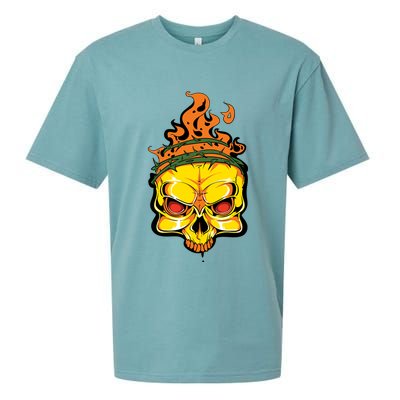 Rage Of Fire Faming Skull Creepy Skeleton Sueded Cloud Jersey T-Shirt