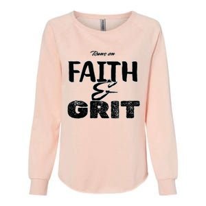 Runs On Faith And Grit V Neck Womens California Wash Sweatshirt