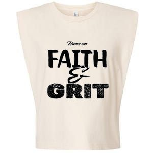 Runs On Faith And Grit V Neck Garment-Dyed Women's Muscle Tee