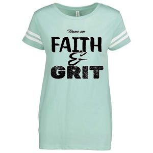 Runs On Faith And Grit V Neck Enza Ladies Jersey Football T-Shirt