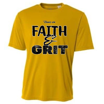 Runs On Faith And Grit V Neck Cooling Performance Crew T-Shirt