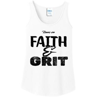 Runs On Faith And Grit V Neck Ladies Essential Tank