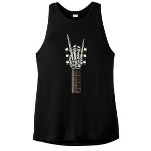 Rock On Guitar Neck With A Sweet Rock & Roll Skeleton Hand Ladies PosiCharge Tri-Blend Wicking Tank