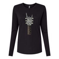 Rock On Guitar Neck With A Sweet Rock & Roll Skeleton Hand Womens Cotton Relaxed Long Sleeve T-Shirt