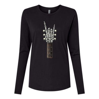 Rock On Guitar Neck With A Sweet Rock & Roll Skeleton Hand Womens Cotton Relaxed Long Sleeve T-Shirt