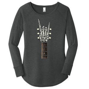 Rock On Guitar Neck With A Sweet Rock & Roll Skeleton Hand Women's Perfect Tri Tunic Long Sleeve Shirt