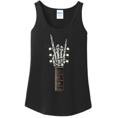 Rock On Guitar Neck With A Sweet Rock & Roll Skeleton Hand Ladies Essential Tank