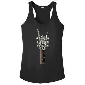 Rock On Guitar Neck With A Sweet Rock & Roll Skeleton Hand Ladies PosiCharge Competitor Racerback Tank