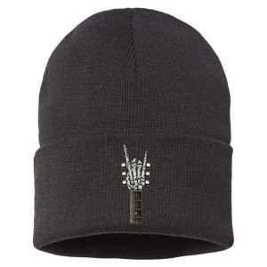 Rock On Guitar Neck With A Sweet Rock & Roll Skeleton Hand Sustainable Knit Beanie