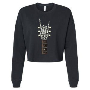 Rock On Guitar Neck With A Sweet Rock & Roll Skeleton Hand Cropped Pullover Crew