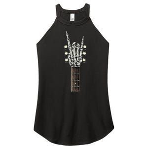 Rock On Guitar Neck With A Sweet Rock & Roll Skeleton Hand Women's Perfect Tri Rocker Tank