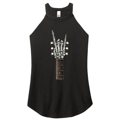 Rock On Guitar Neck With A Sweet Rock & Roll Skeleton Hand Women's Perfect Tri Rocker Tank