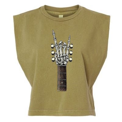 Rock On Guitar Neck With A Sweet Rock & Roll Skeleton Hand Garment-Dyed Women's Muscle Tee