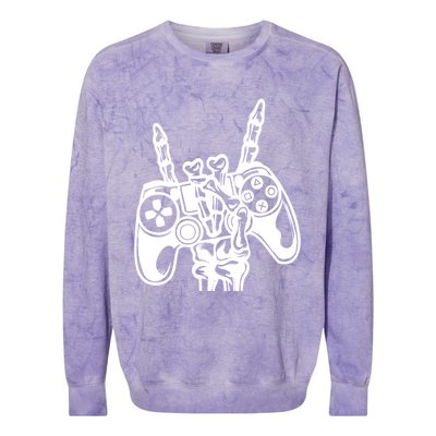 Rock On Gamer Skeleton Hand Rock Concert Graphic Gift Colorblast Crewneck Sweatshirt