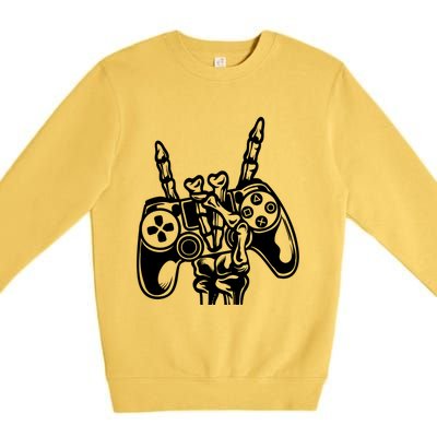 Rock On Gamer Skeleton Hand Rock Concert Graphic Gift Premium Crewneck Sweatshirt