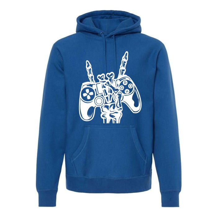 Rock On Gamer Skeleton Hand Rock Concert Graphic Gift Premium Hoodie