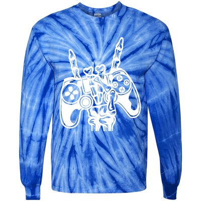 Rock On Gamer Skeleton Hand Rock Concert Graphic Gift Tie-Dye Long Sleeve Shirt