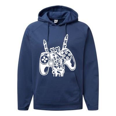 Rock On Gamer Skeleton Hand Rock Concert Graphic Gift Performance Fleece Hoodie