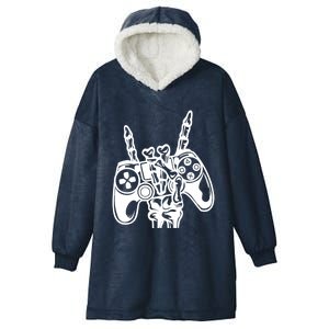 Rock On Gamer Skeleton Hand Rock Concert Graphic Gift Hooded Wearable Blanket