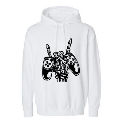 Rock On Gamer Skeleton Hand Rock Concert Graphic Gift Garment-Dyed Fleece Hoodie