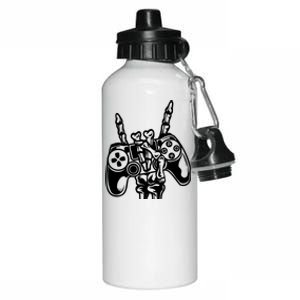 Rock On Gamer Skeleton Hand Rock Concert Graphic Gift Aluminum Water Bottle