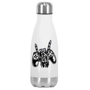 Rock On Gamer Skeleton Hand Rock Concert Graphic Gift Stainless Steel Insulated Water Bottle