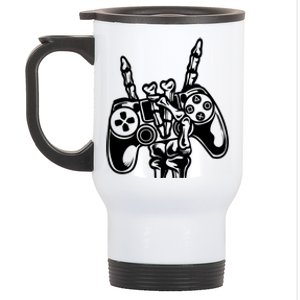 Rock On Gamer Skeleton Hand Rock Concert Graphic Gift Stainless Steel Travel Mug