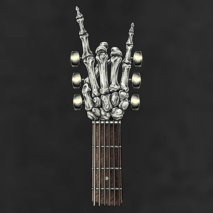 Rock On Guitar Neck Skeleton Hand Sign Rock And Roll Band Meaningful Gift 7 Panel Mesh Trucker Snapback Hat