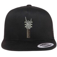 Rock On Guitar Neck Skeleton Hand Sign Rock And Roll Band Meaningful Gift Flat Bill Trucker Hat